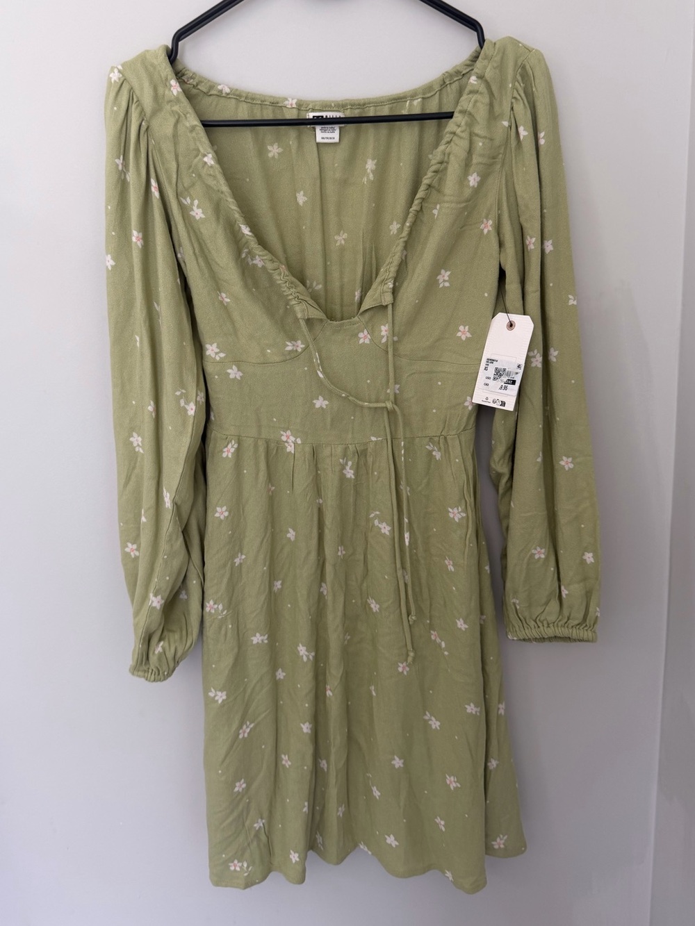 Billabong Olive Green Floral Long-Sleeve Mini Dress